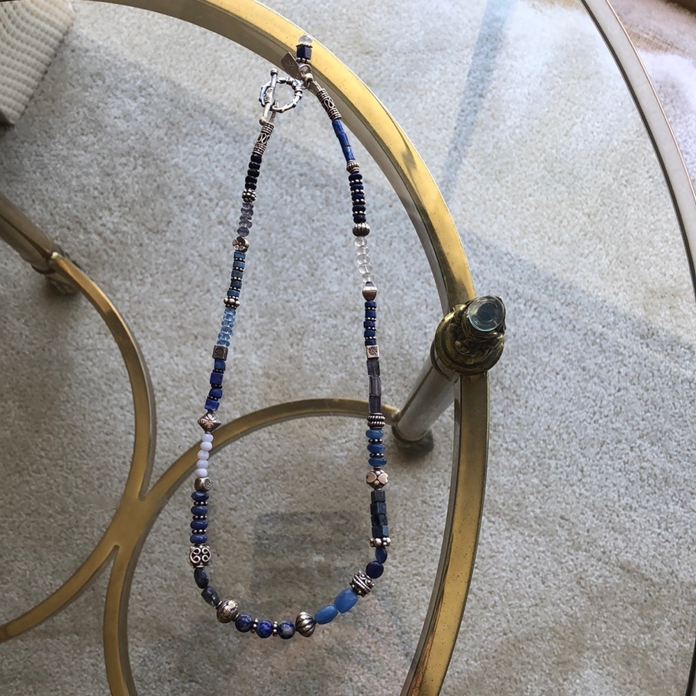 Vintage Blue Beaded Silver Necklace
